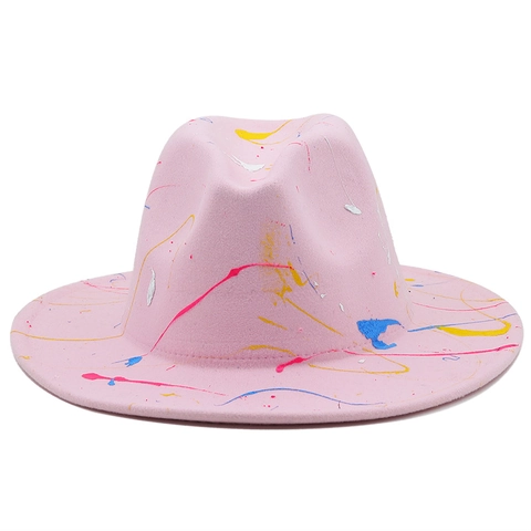 Cappello Fedora Feltro Schizzi Di Vernice Graffiti Artistico Tesa Larga Vintage Jazz Berretto Uomo Donna
