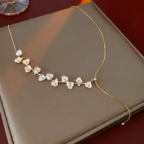 Collar Con Colgante De Flor Para Mujer Cobre Chapado En Oro Con Cristales Y Perlas Artificiales De Imitación Cadena En Y Elegante Ajustable