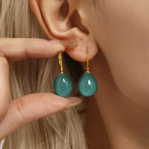 Boucles D'oreilles Goutte D'eau Résine Colorée Crochet En Acier Inoxydable Forme Poire Élégant Rétro Style INS Pour Femmes