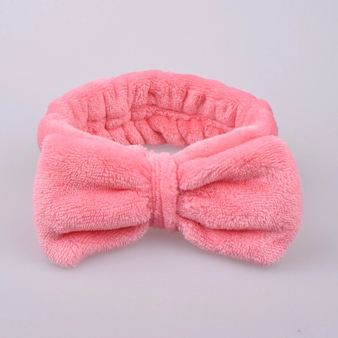 Solid Color Bowknot Face Wash Headband Flannel Coral Fleece Soft Absorbent Makeup Spa Shower Hair Band And Wristbands