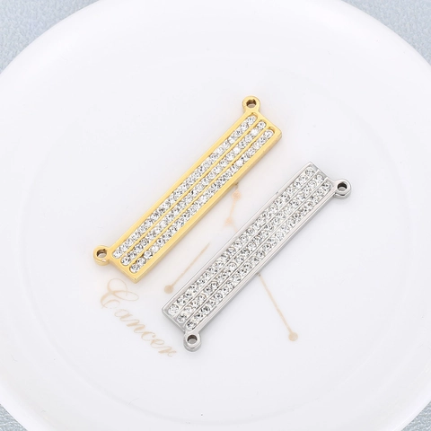 Connettore Per Gioielli Rettangolare In Acciaio Inossidabile Con Tre File Di Strass Ciondolo Geometrico Per Creazione Di Collane Bracciali Fai Da Te