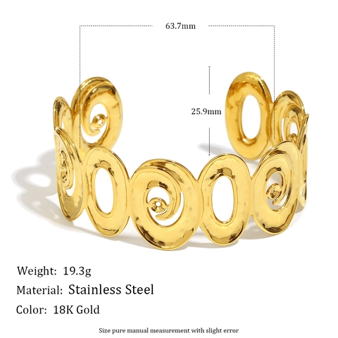 Edelstahl 18K Vergoldet Spirale Hohl Offene Manschette Armreif Für Frauen Geometrische Hammerschlag Optik Mode