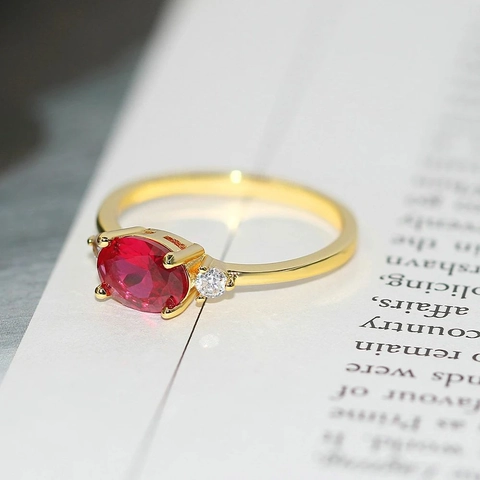 Anello A Tre Pietre Rame Placcato Oro Zirconia Ovale Fidanzamento Matrimonio Elegante Accessori Moda Per Donne