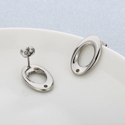 Holle Ovalen Roestvrijstalen Oorknopjes Doe-het-zelf Accessoires Zilvertint Mode Sieraden Bevindingen