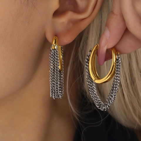 Stainless Steel Tassel Earrings Multi Layer Chain Hoop Western Style Fashion Jewelry For Women