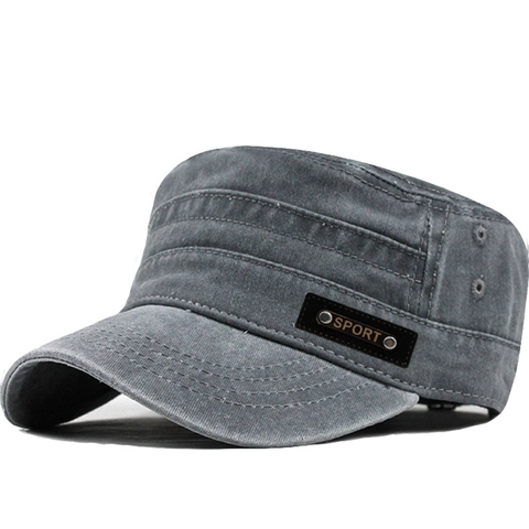 Washed Cotton Cadet Cap Flat Top Military Hat Adjustable Vintage Outdoor Casual Sport Style For Men Women