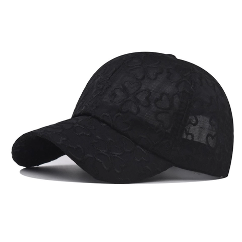 Gorra De Béisbol De Encaje Para Mujer Transpirable Malla Bordado Corazón Protección Solar Moda Ajustable