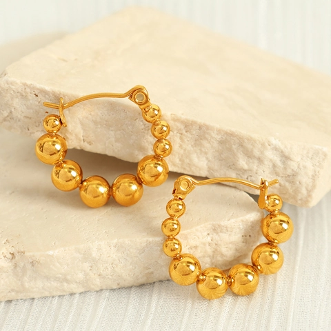 Orecchini a Cerchio Minimalisti con Perline Rotonde Geometriche per Donna in Acciaio Inossidabile Placcato Oro Argento Gioielli da Festa Eleganti