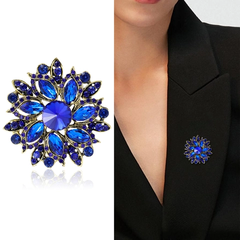 Spilla A Fiore In Cristallo Vintage Lega Strass Retro Floreale Esagerato Banchetto Abbigliamento Gioielli Accessorio Per Donne