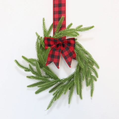 Ghirlanda Di Natale Pino Norfolk Verde Artificiale Con Fiocco Di Velluto Plaid Per Porta D'ingresso Decorazione Parete Casa