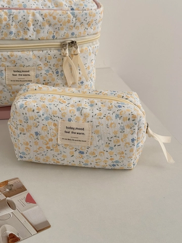 Florale Gesteppte Cord Make-up Tasche Frisch Süß Tragbare Reise Kosmetiktasche Reißverschluss Organizer Für Frauen Mädchen