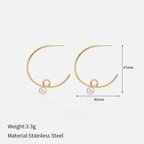 Orecchini a Cerchio C Torsione in Acciaio Inossidabile Placcato Oro 18K con Perla Artificiale per Donna Stile Vintage Francese