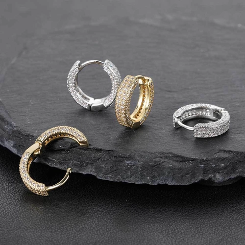 Hip Hop Iced Out Σκουλαρίκια Κρίκοι Χάλκινα Micro Pave Ζιργκόν Bling Τετράγωνο Γεωμετρικό Trendy Unisex Κοσμήματα