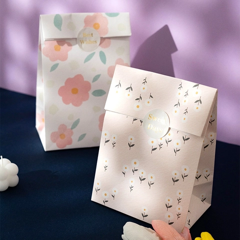 Sacchetti Regalo In Carta Con Stampa Floreale E Adesivi Di Chiusura Elegante Stile Ins Per Matrimonio Compleanno Festa Caramelle