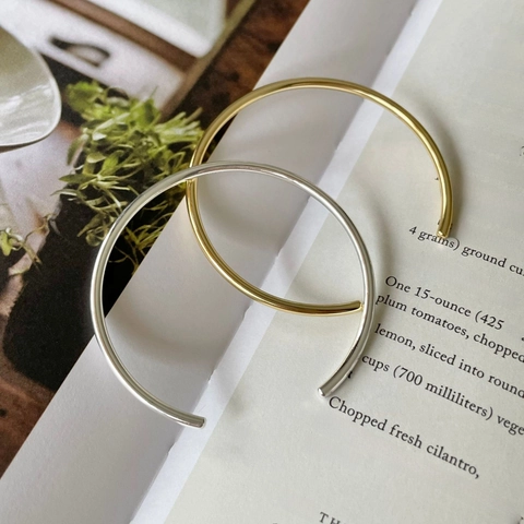 925 Sterling Silver Open Bangle Bracelet Minimalist Geometric Thin Line Polished Jewelry For Women Simple Elegant