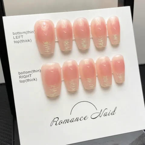 Handmade French Aurora Gradient Press On Nails Blush Pink Glitter Rhinestone Heart Lip Zebra Pattern Fake Nails Elegant Manicure