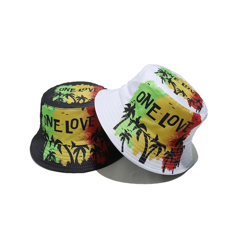 One Love Fischerhut Mit Palmen Silhouette Rasta Farben Sommer Strand Sonnenschutz Polyester Für Erwachsene