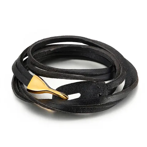 Bracciale Avvolgente In Pelle Intrecciata Multistrato Da Uomo Con Chiusura A Gancio In Acciaio Inossidabile Gioielli