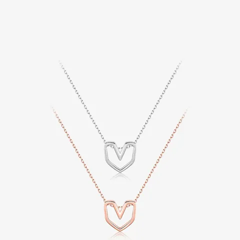 925 Sterling Silver Heart Pendant Necklace Minimalist Geometric V Design Chain For Women Rose Gold Silver Sweet Style