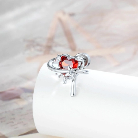 Hart Zirkoon Titanium Staal Oorkraakbeen Stud Sterrenbaan Piercing Oorbel Voor Vrouwen Schroefsluiting Blauw Rood Trendy Stijl