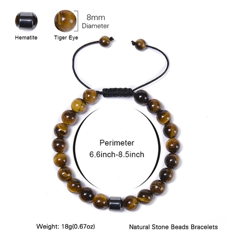 Natural Tiger Eye Map Stone Beaded Bracelet Adjustable Braided Rope Handmade Healing Energy Jewelry Women Men