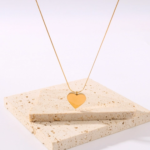 Minimalistische 3D Herz Anhänger Halskette 18K Vergoldet Edelstahl Glatt Elegant Schmuck Für Damen Mädchen