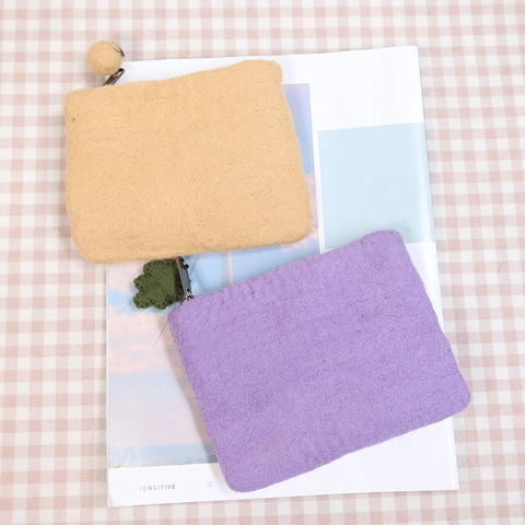 Handmade Wool Felt Coin Purse Cute Fox Animal Pattern Zipper Small Wallet Pouch Morigirl Style