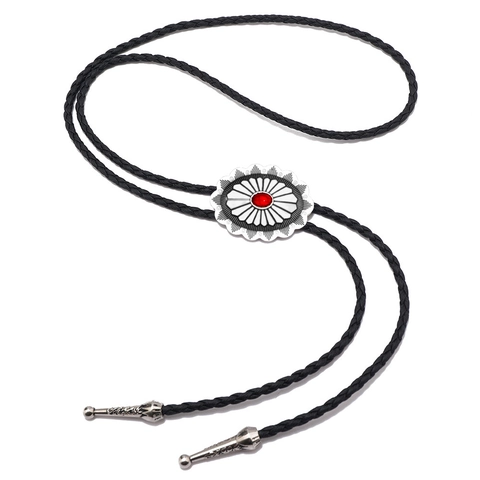 Western Cowboy Bolo Tie Halskette Legierung Edelstein Eingelegt Keltisches Muster PU Leder Geflochtene Kordel Retro
