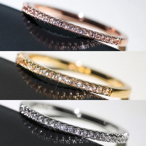Bague de Couple en Alliage de Zinc Minimaliste avec Strass sur une Rangée pour Femmes Plaqué Or Rose Or Argent Bijou de Mode