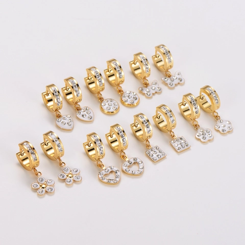 Orecchini A Cerchio In Acciaio Inossidabile Placcati Oro 18K Con Ciondoli Cuore Farfalla Fiore E Zirconia Per Donna Moda
