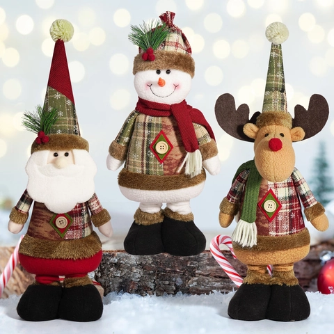 Bambola Telescopica Natale Babbo Natale Pupazzo Neve Alce Figurine Peluche Poliestere Maglia Plaid Decorazione Regalo