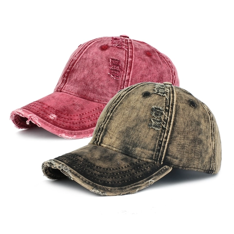 Distressed Washed Denim Baseball Cap Vintage Cotton Adjustable Sun Hat Streetwear For Men Women