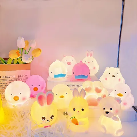 Cartoon Animal LED Night Light Vinyl Battery Powered Warm Glow Bedside Lamp For Kids Bedroom Decor Birthday Gift Kawaii
