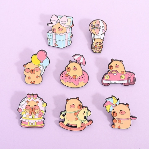Süße Capybara Emaille Anstecknadel Legierung Cartoon Tier Abzeichen Heißluftballon Broschen Für Kleidung Tasche Dekoration Unisex