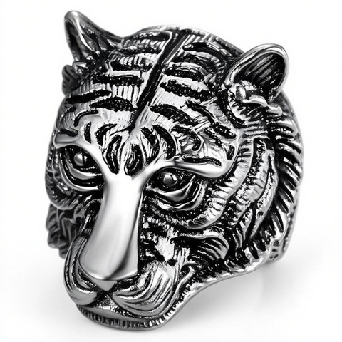 Tiger Head Ring Men Vintage Punk Retro 316L Stainless Steel Animal Biker Jewelry Silver Color