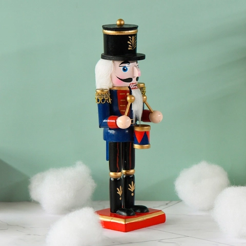 Cascanueces Soldado Adorno Madera Pintada Figura Tamborilero Azul Decoración De Mesa De Navidad Clásica Regalo