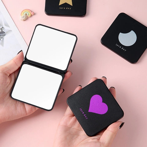 Miroir De Maquillage Portable Poche Pliante Double Face Noir Mat Petit Miroir De Vanité Pour Le Voyage