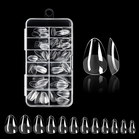 Faux Ongles à Presser Amande Semi-Givrés Transparents Sans Trace Mat Courts Avec Boîte de Rangement Pour Manucure DIY Femme