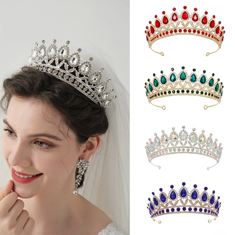 Diadema Corona Strass Retrò Barocca Lega Copricapo Matrimonio Sposa Festa Ballo Lusso Elegante Donna Accessori Capelli