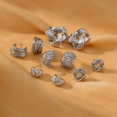 Vintage Geometric Twisted Stainless Steel Earrings For Women Fashion 18K Gold Silver Plated Unique Line Design Jewelry