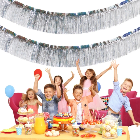 Laser Tinsel Fringe Curtain Banner Holographic Tinsel Garland For Birthday Wedding Party Backdrop Wall Decoration