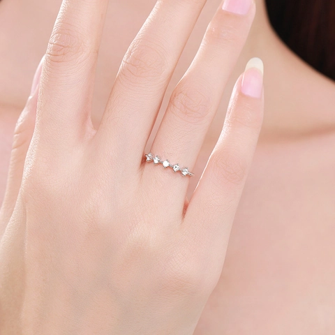 925 Sterling Silber Ring Zirkonia Fünf Steine Perlenband Stapelbar Einfacher Modeschmuck Für Damen Elegant