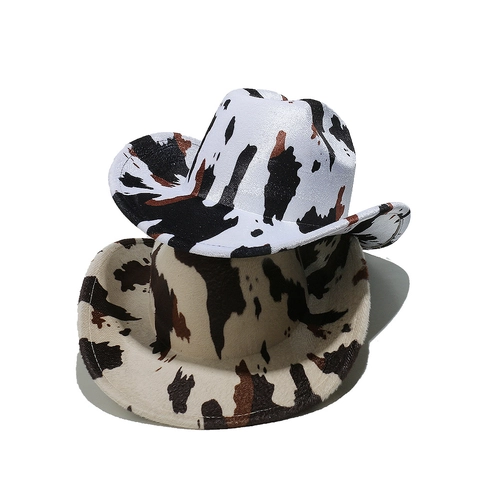 Cowboy Hat Wide Brim Polyester Cow Leopard Print Jazz Fedora For Party Outdoor Fashion Sunshade