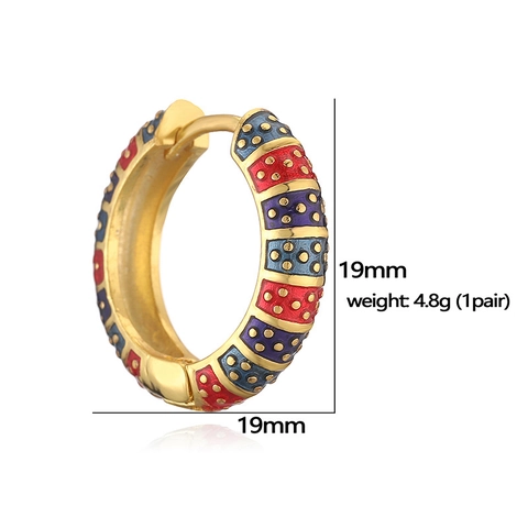 Fashion Copper Enamel Hoop Earrings For Women Colorful Geometric Round Ear Buckle Sweet Cool Style Rainbow Jewelry