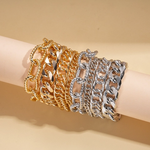 Bracciali A Catena In Metallo Punk Per Donna Maglia Cubana Cavo Corda Intrecciata Gioielli In Lega Hip Hop Minimalista