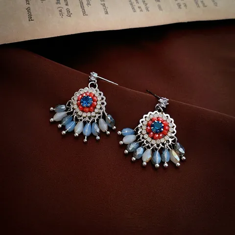 Pendientes De Borla De Flores Bohemias Aleación Rhinestone Cristal Con Poste De Plata Esterlina 925 Vintage Étnico Mujeres