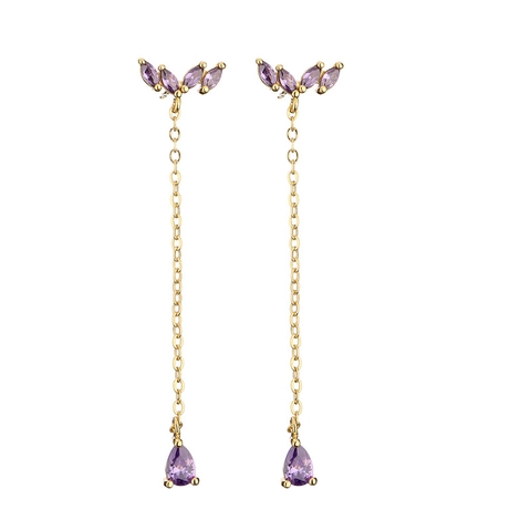 Kupfer Zirkonia Geometrische Quaste Ohrhänger Für Damen Vergoldet Elegant Herz Sicherheitsnadel Lange Baumelnde Schmuck