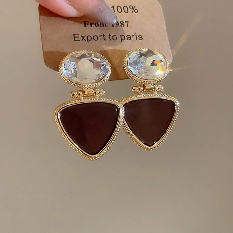 Boucles D'oreilles Pendantes Triangle Cuivre Doré Avec Strass Et Tige En Argent Sterling 925 Style Palais Pour Femmes