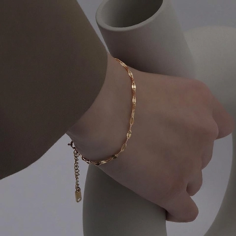 Minimalistische Titaniumstalen Watergolf Lipketting Armband En Enkelbandje Voor Dames Hoogglans Elegante Sieraden Goud