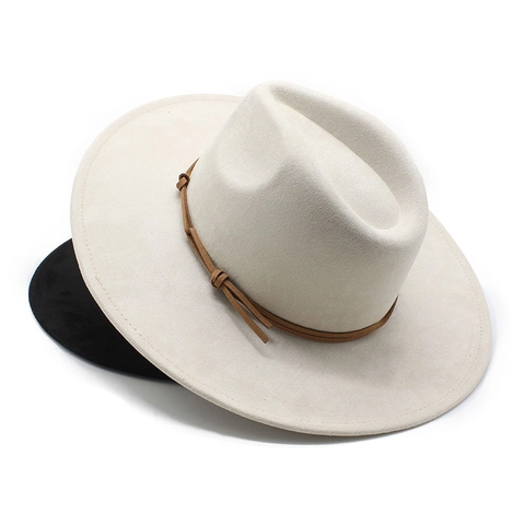 Wide Brim Fedora Hat Polyester Suede Felt Vintage Western Cowboy Style For Men And Women With Decorative Leather Cord
